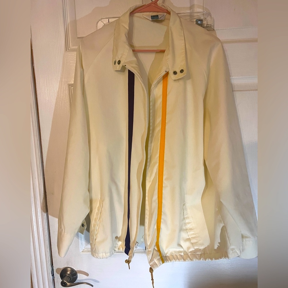 Vintage Turfer Jacket Mens XL White Yellow Windbreaker Full Zip  USA Made Golf